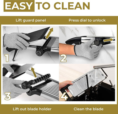 Gramercy Mandoline Slicer for Kitchen with 12 Slice Settings, Black Edition | Slice from Paper-Thin to Thick-Cut with Stainless Steel Frame and Rotating Blade, Non-Slip Base, Gloves and Guard Included5