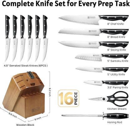 Kitchen Knife Set with Block, 16-Piece Razor Sharp Chef Knife Set7