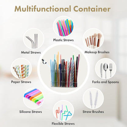 Acrylic Straw Holder for Cabinet Door - Child-Safe Organizer & Dispenser with Smooth Rounded Edges for Kitchen Accessories Storage, Adhesive Circles Included (Clear Transparent)6