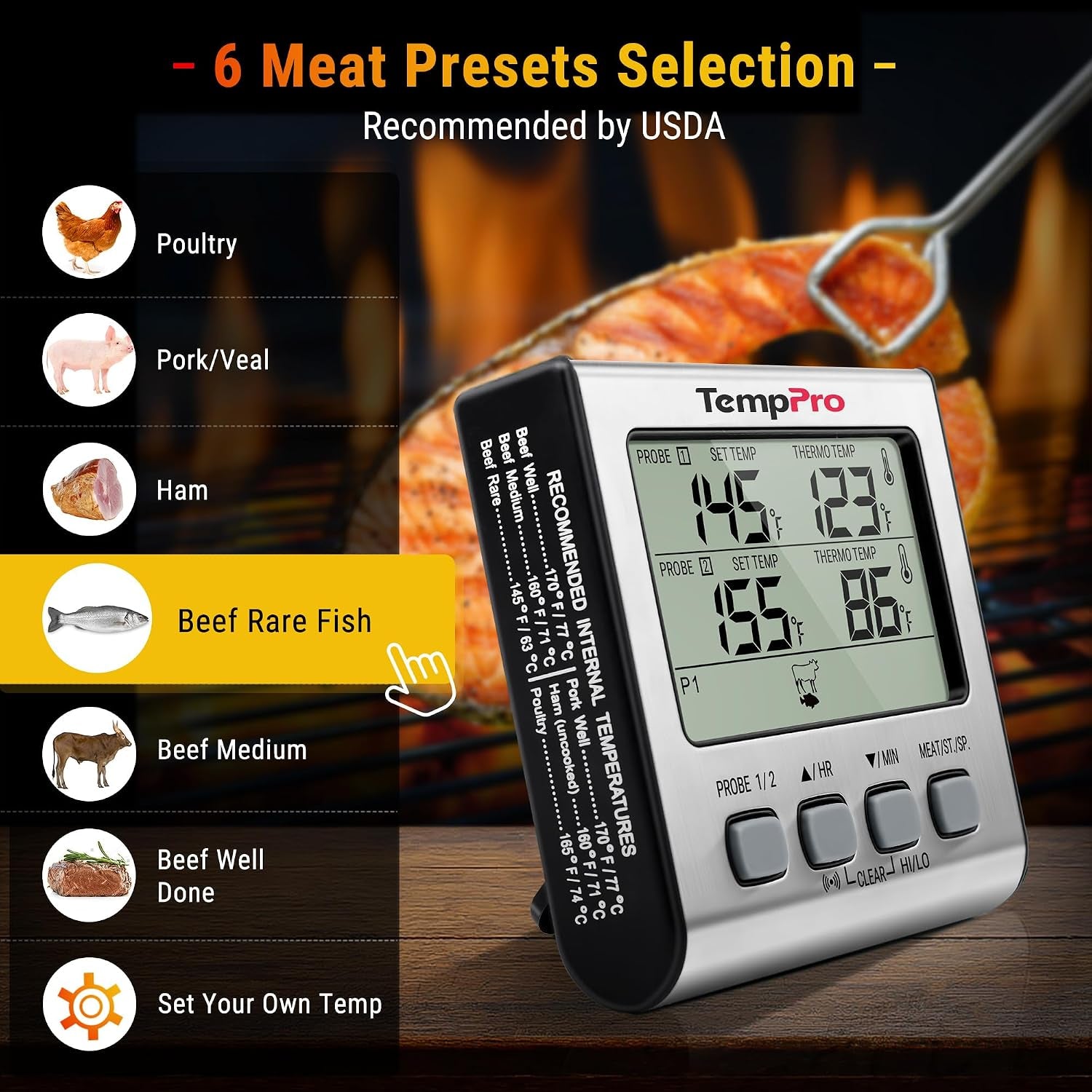 temptrack-digital-cooking-meat-thermometer-with-dual-meat-probe-large-lcd-backlight-high-low-temperature-alarm-kitchen-food-thermometer-with-timer-mode-for-smoker-grill-oven-bbq-silver