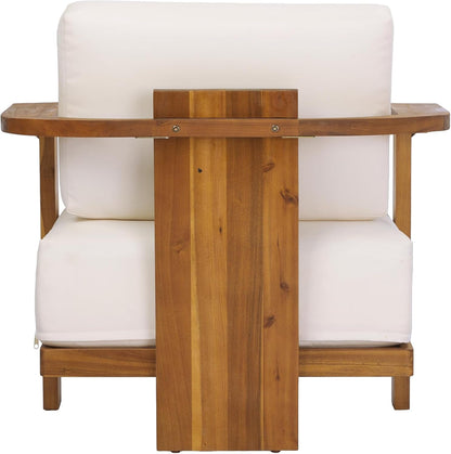Stella Acacia Wood 4 Piece Patio Furniture Set, Wooden Patio Conversation Set with Club Chair+Coffee Table, 4-Seater Outdoor Loveseat Sofa + Armchair and Table Set, Teak+Beige36