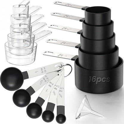 16PCS Measuring Cups and Spoons Set, Measuring Spoon Set with Metric and US Measurements, Fits for Measuring Dry and Liquid - Black1