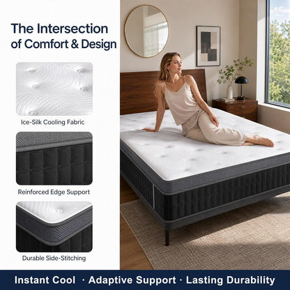 Queen Mattress 12 Inch, Medium Firm Hybrid with Pocket Coils & Cooling Gel2