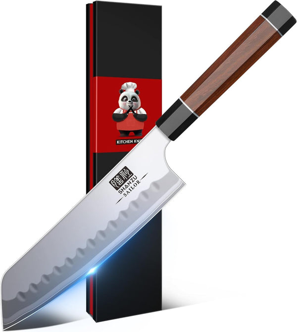 7 Inch Japanese Santoku Knife, 9 Layers 10Cr15Mov High Carbon Steel1