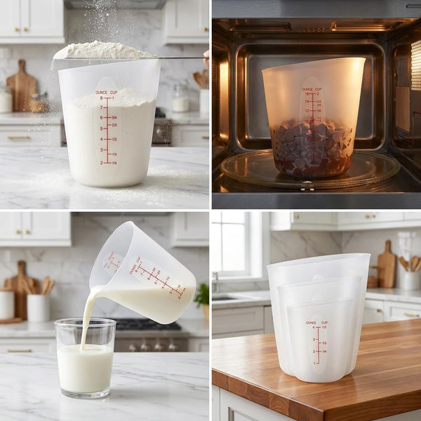 Silicone Measuring Cups for Melting Chocolate，Set of 3 (2-Cup, 1-Cup, 1/2-Cup) Flexible Squeeze and Pour Silicone Cups for Baking, Resin Mixing & Candy Making, Microwave Safe & Bpa-Free3