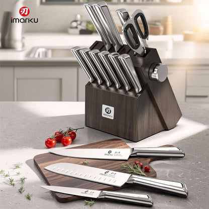 G14 Japanese Kitchen Knife Set, Stainless Steel with Block, 14Pc | Built-In Sharpener, Nonslip Handle, Dishwasher Safe. 56HRC High-Carbon Steel, FSC Wood Block, Rust-Resistant. for Gifting.2