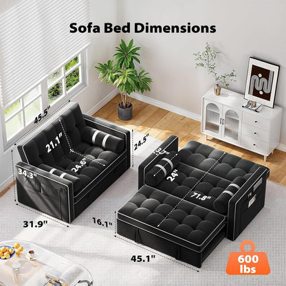 3 in 1 Sleeper Sofa Bed with Adjustable Backrest, Black Velvet3