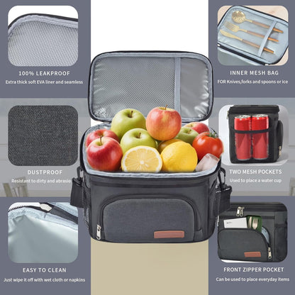 Insulated Lunch Bag for Women/Men - Reusable Lunch Box for Office Picnic Hiking Beach - Leakproof Cooler Tote Bag Organizer with Adjustable Shoulder Strap for Adults - Black3