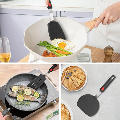 Silicone Spatula Turner Set of 3, Heat Resistant 600°F & Bpa-Free Flexible Rubber Spatulas for Nonstick Cookware, Kitchen Utensils for Flipping Eggs, Fish, Burgers, Pancakes, Cookie, Crepes3