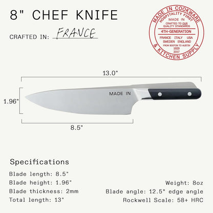 Made in Cookware - 8" Chef Knife - Crafted in France - Full Tang with Truffle Black Handle5