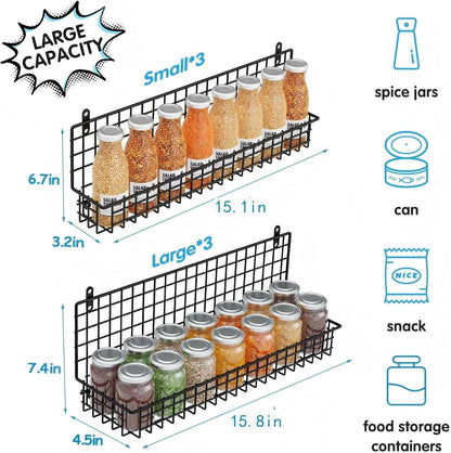 6-Tier Spice Rack Organizer with Door Hook, Wall Mounted & over the Door Spice Racks for Kitchen Pantry Door Cabinet, Two Size, Large Capacity, Black5