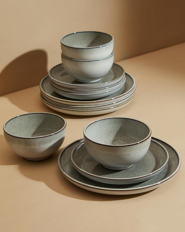 Ceramic Dinnerware Sets for 4, 12Pcs Plates and Bowls Sets Dish Set2