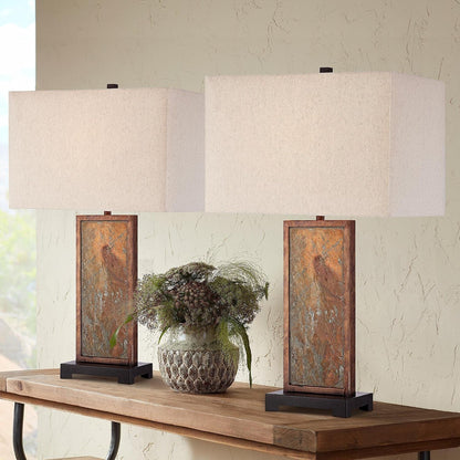 Yukon 30" Bronze Brown Large Table Lamps Set of 2 Natural Slate Stone2