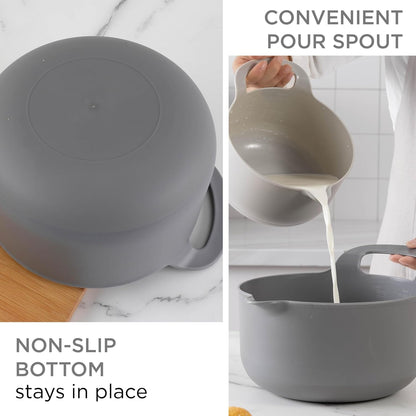 Nesting Plastic Mixing Bowl Set with Pour Spouts and Handles, Gray, 6 Piece Non-Slip2