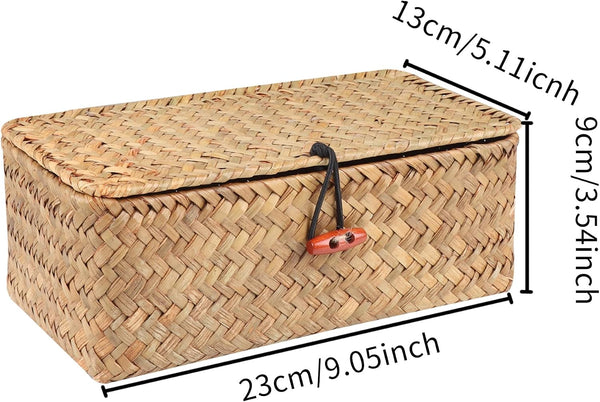 Wicker Shelf Baskets with Lid,Handwoven Seagrass Basket for Storage Basket Bins Rectangular Home Organizer Gift Boxes (Natural Small)6