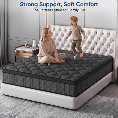 King Size Hybrid Mattress 12 Inch, Memory Foam and Pocketed Innerspring Hybrid Mattress, Medium for Back Pain Relief & Side Sleepers, Low Motion Transfer, Fiberglass-Free3