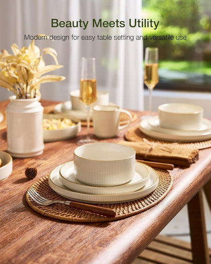 Star Stoneware Dinnerware Sets with Pasta Bowls, 16Pc Dishes for 42