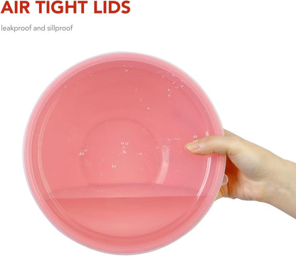 BPA Free Plastic round Mixing Bowl with Lids, 12 Pack Nesting Bowls with Lids Set, Microwave and Dishwasher Safe Prep & Serving Bowls Great for Mixing, Baking, Serving (Pink, 12Pcs)6