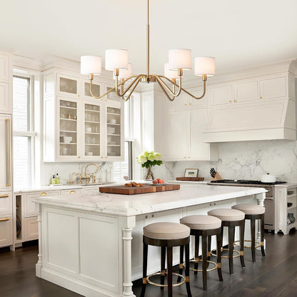 Modern Gold 6-Lights Chandelier, 39" Pendant Light with White Fabric Shade Adjustable Classic Chandelier Light Fixtures for Kitchen Island Dining & Living Room Entryway6