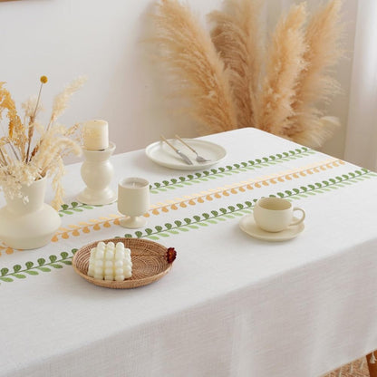 Rectangular Tablecloth, Embroidery Leaf Pattern Table Cloth Wrinkle Free Heavy Weight Cotton Linen Farmhouse Tablecloth Tassel Fabric Table Cover for Dining, Kitchen, Buffet4