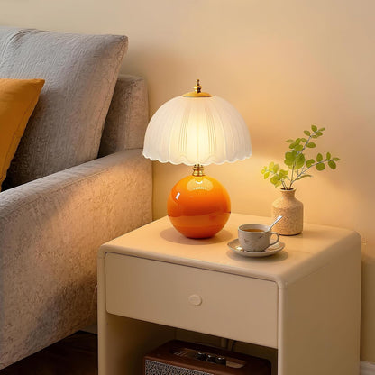 Mushroom Table Lamp, Ceramic Bedside Lamp with Glass Shade, 3-Way Lighting (2700K-5000K) Rocker Switch, Small Nightstand Lamp for Bedroom, Living Room, Office, Orange6