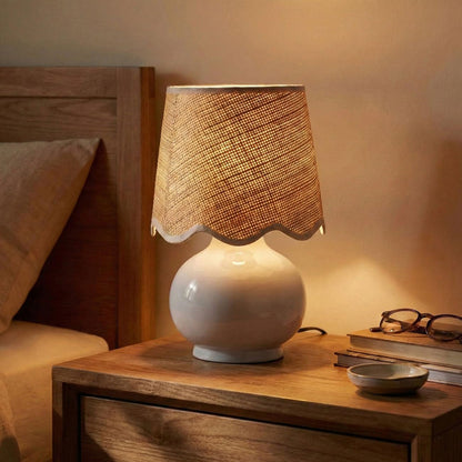 Benton Ceramic Table Lamp with Fabric Shade – 13" Bedside Accent Lamp for Bedroom, Living Room & Nightstand (White)3