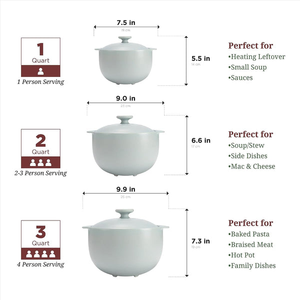 MINH LONG 2-Qt Porcelain Dutch Oven with Lid – Lead & Cadmium Free, Oven Safe to 482°F, Heat Retention, Clay Pot for Cooking on Gas & Infrared Cooktop, Use to Marinate, Cook, Bake, Refrigerate & Serve6