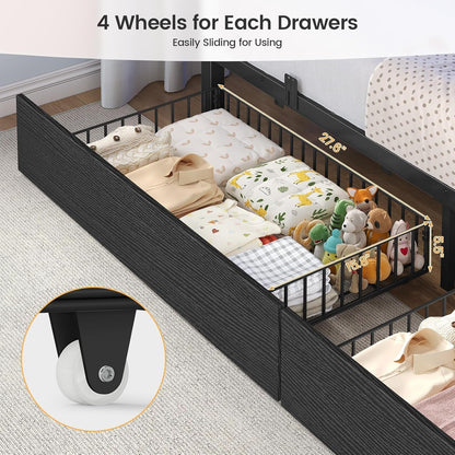 Bunk Bed Twin over Twin with Stairs, Storage Drawers and LED Lights5