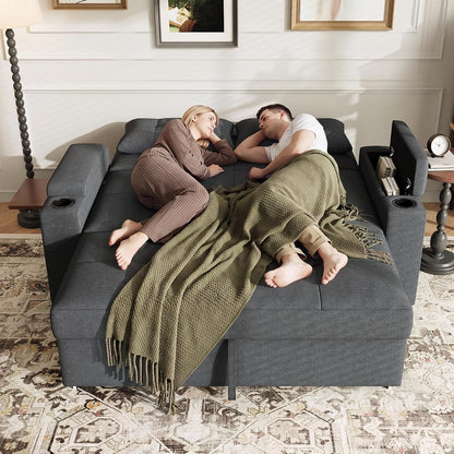 65'' Convertible Futon Sofa Bed, Fabric Pull Out Couch, Dark Grey7