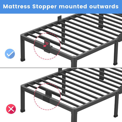 18 Inch Queen Bed Frames with round Corner Legs Mattress Slide Stopper7