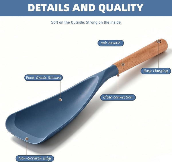 Cooking Spoon for Nonstick Cookwares, Multifunction Spatula Spoon, Great for Both Cooking and Serving, Wood Handle Spoon for Stirring, Mixing, Serving (2, BLUE)3