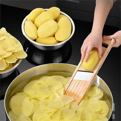 Fit for Multifunctional Wooden Vegetable Cutter with Stainless Steel Blade, Slicer, Potato Peeler, Carrot & Cheese Grater - Kitchen Tool for Home Cooking2