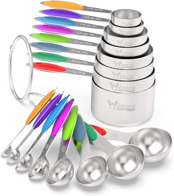 Stainless Measuring Cups and Spoons Set with Silicone Handle, 16Pcs1