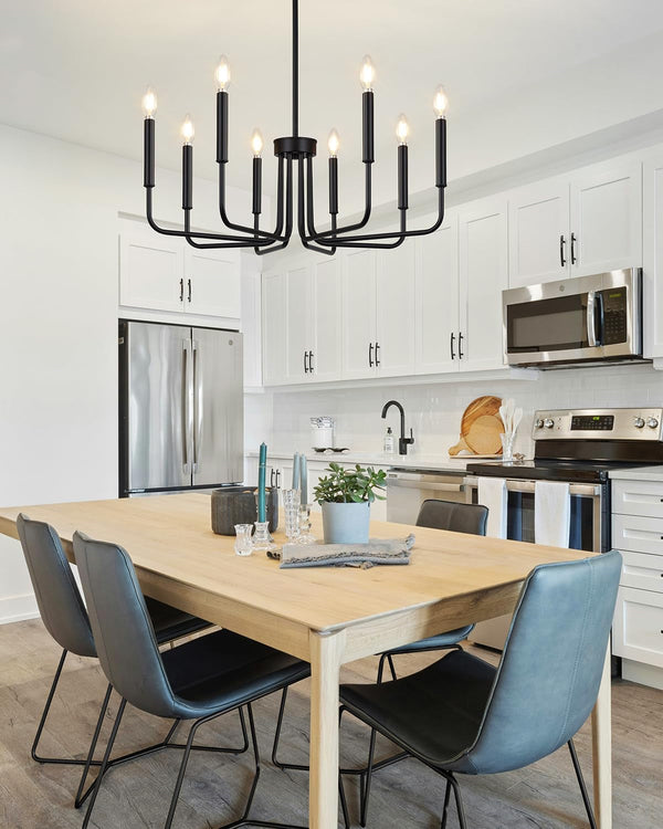 8 Light Black Chandelier, Farmhouse Chandelier for Dining Room Light Fixture Hanging, UL Listed Industrial Modern Chandelier for Bedroom, Foyer, Kitchen, Living Room, No Assembly Required3