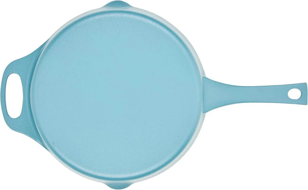 NITRO Cast Iron Fryin Pan/Skillet with Helper Handle and Pour Spouts, 12 Inch - Agave Blue12