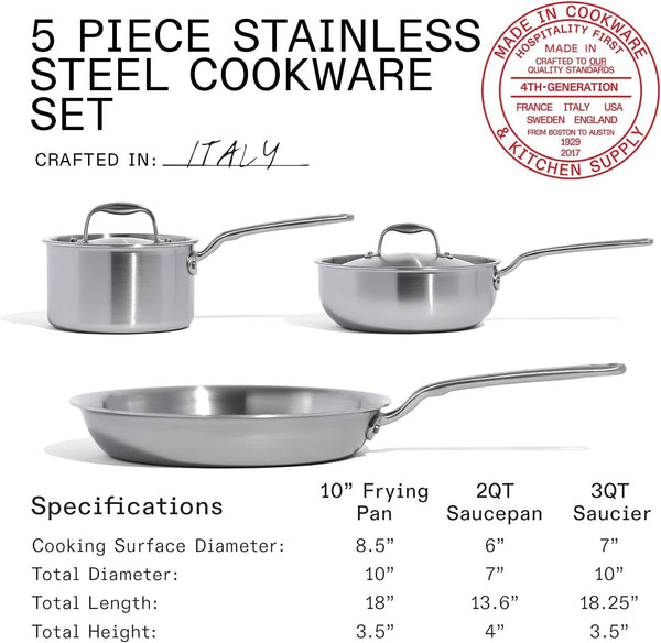 Made in Cookware - 5 Pc Stainless Steel Cookware Set - 5 Ply Clad - Includes Stainless Steel Frying Pan, Saucepan and Saucier with Lid - Professional Cookware - Crafted in Italy3