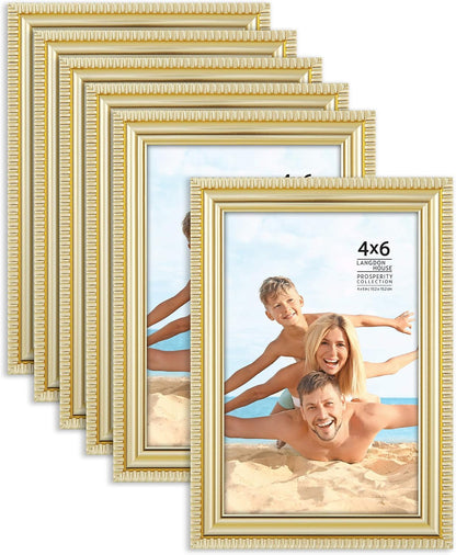 4X6 Picture Frames (Gold, 6 Pack), Contemporary Frame Set, Wall Mount or Table Top, Prosperity Collection1