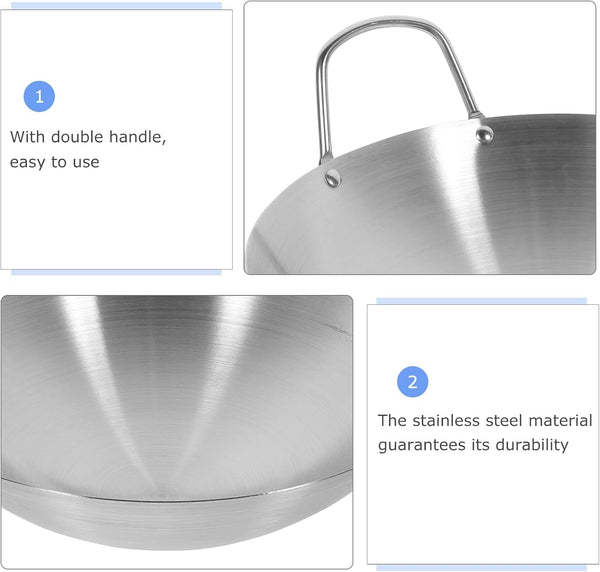 10.23 Inch Stainless Steel Wok round Bottom Frying Pan for Gas Stove Large Capacity Stir Fry Pan for Bbq Fried Potatoes Scrambled Eggs Home Kitchen Cooking5