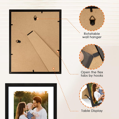 8X10 Picture Frame Set of 2, Photo Frame with HD Plexiglass, Display Pictures 5X7 with Mat or 8X10 without Mat Multi Picture Frames Collage for Tabletop or Wall Display, Black5