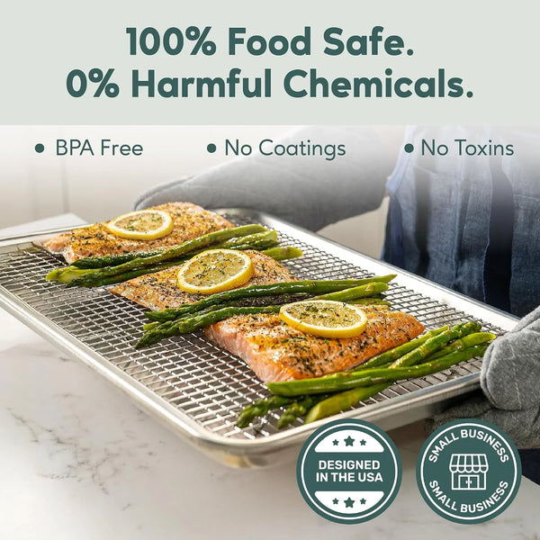 Aluminum Baking Sheet with Cooling Rack Set, 13'' X 18'' | 100% Stainless Steel Rack, Oven Safe, Half Sheet Size Pan, Durable Rimmed Sides, Easy Clean, Commercial Quality for Cooking5