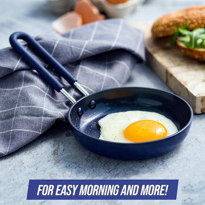 Diamond Infused Ceramic Nonstick Mini Egg Pan, Blue | Pfas-Free Ceramic Nonstick, Dishwasher & Oven Safe, Stay Cool Silicone Handle, Durable Metal Utensil Safe2