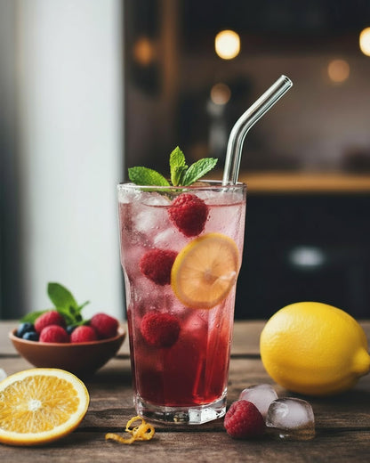 Glass Straws, 18-Pack Reusable Clear Glass Drinking Straws Set | 8 Straight and 6 Bent Straws, 4 Straw Cleaner Brush, Ideal for Smoothies, Milkshakes, Juice, Iced Coffee and Tea, 8.5”X 10Mm6