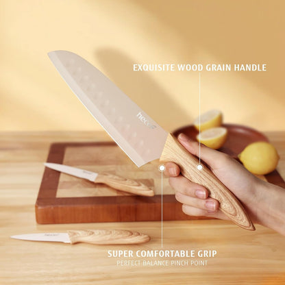Knife Set of 3, Stainless Steel Blade with Non-Stick Coating, Sharp Kitchen Knives Includes Santoku, Utility, Paring Knives3