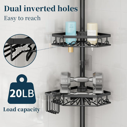 Shower Caddy Tension Pole - 4 Tier Corner Shower Shelves with Brush & Soap Holder, 304 Stainless Steel Rustproof Adjustable Organizer Rack for Bathtub, Bathroom, 27.6-108.3 Inch, Black6