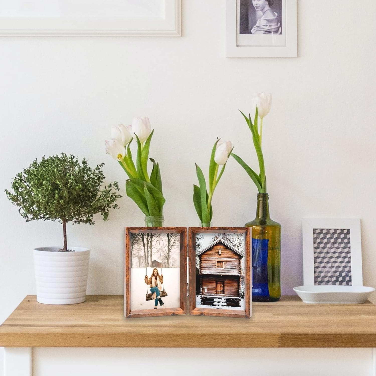 5x7-double-picture-frame-rustic-brown-wooden-photo-frame