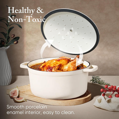 Enameled Cast Iron Dutch Oven Pot with Lid, 4 QT Dutch Ovens, Heavy-Duty Cast Iron Pot for Sourdough Bread Baking, Braising, Stews, Roasting, Healthy & Non-Toxic, Dual Handles, All Stovetop Compatible, Oven Safe up to 500° F, Cream White4