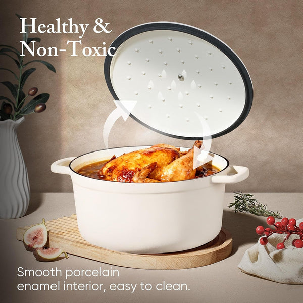 7QT White Enameled Cast Iron Dutch Oven Pot with Lid | Sourdough Bread Baking, Braising, Stews, Roasting, Healthy & Non-Toxic, Dual Handles, Oven Safe up to 500° F4