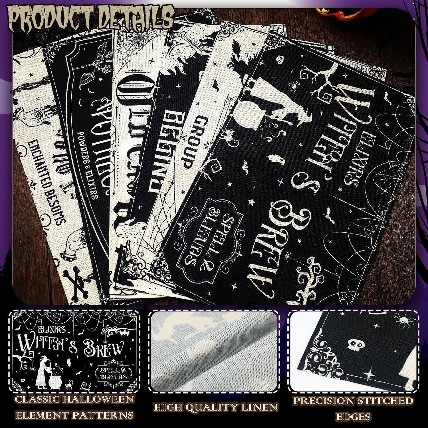 6-pcs-halloween-placemats-12x18-gothic-bat-placemats-kitchen-decoration-washable-witch-place-mats-rectangle-skull-table-mats-for-halloween-dining-table-accessoriesblack-white-character-style