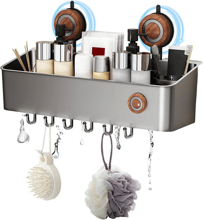 Shower Caddy Suction Cup, Removable Waterproof Bathroom Organizer Shower Shelf with Drainage, Suction Plastic Storage for inside Shower, Shampoo, Bathroom Accessories Holder, Gray (Mahogany-L)1