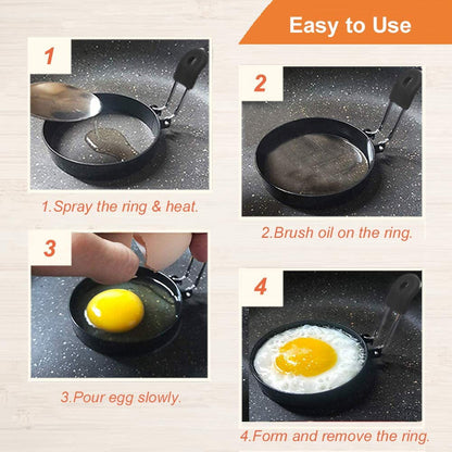 Large 3.5" Nonstick Egg Rings Set of 4, round Crumpet Ring Mold Shaper for English Muffins Pancake Cooking Griddle - Portable Grill Accessories for Camping Indoor Breakfast Sandwich Burger | Stainless Steel Fried Egg Cooker Ring Molds for English Muffin. Heat-Resistant Silicone Handles Ideal for Griddle & Camping.4